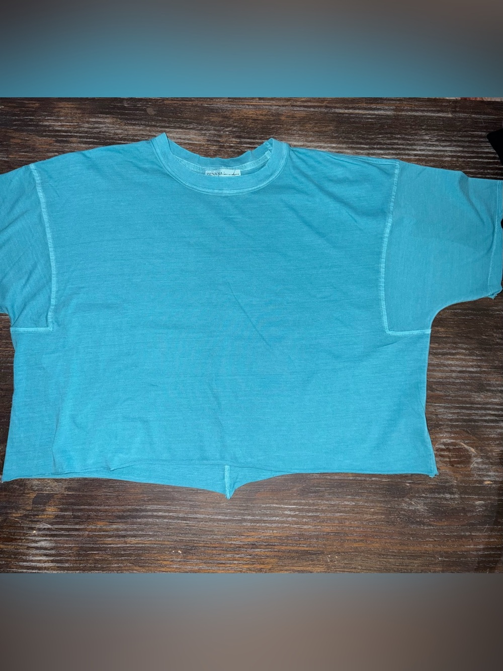 Zenana Outfitters Turquoise Blue Boxy Crop Tee